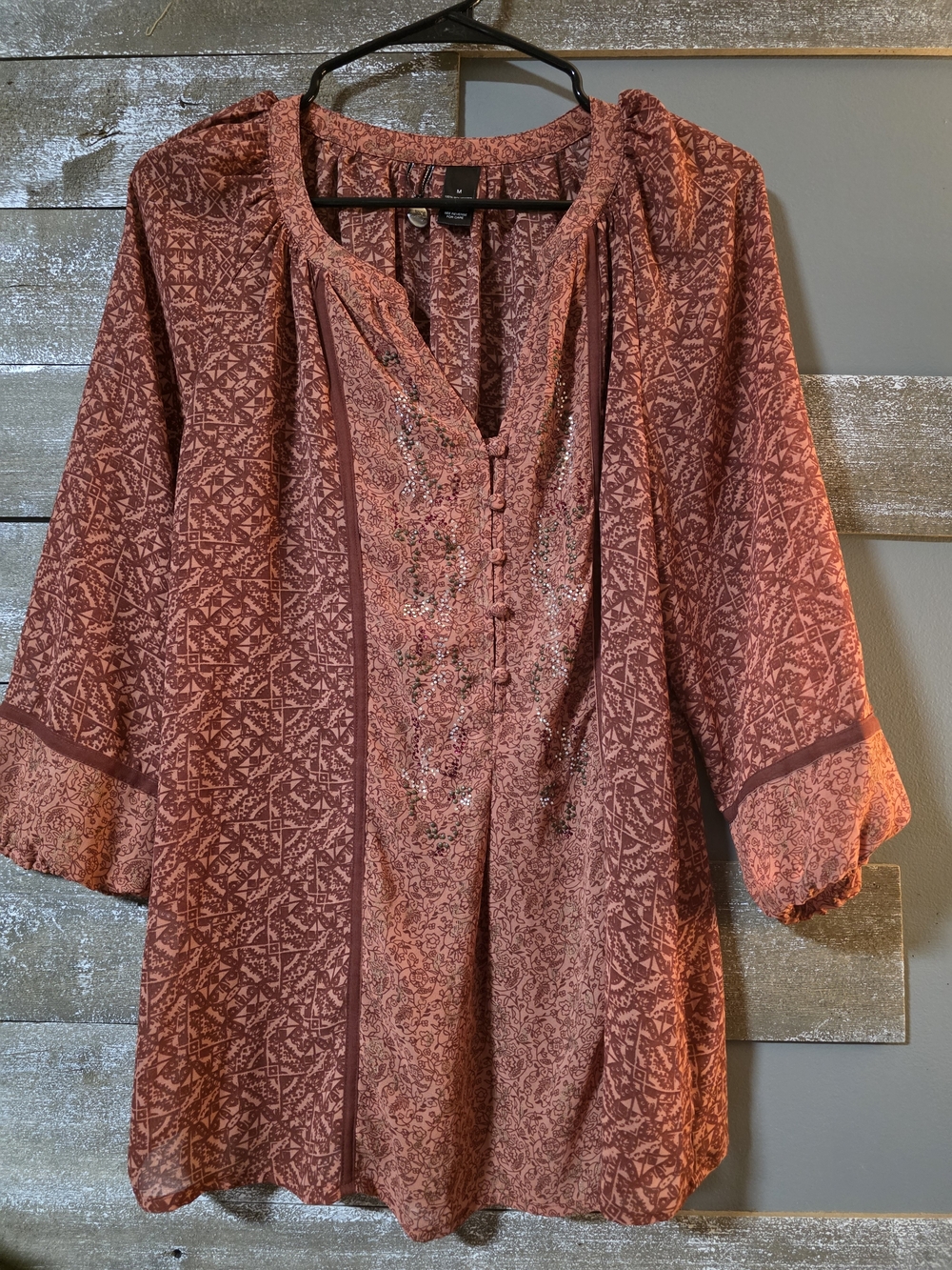 BKE Rust Red Patterned Embroidered Tunic Blouse